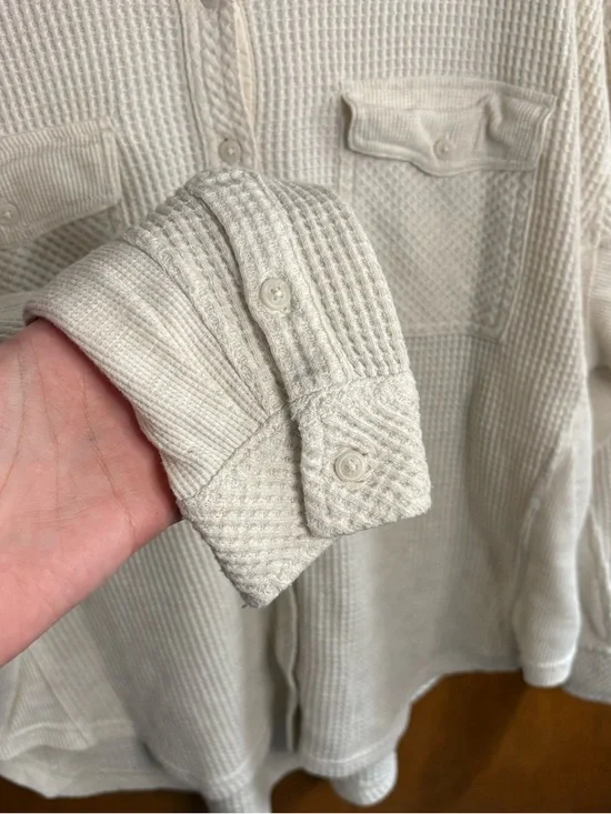 Aerie LumberJane Waffle Knit Shirt Oversized Henley Button Up Top Shacket Y2K S - Picture 7 of 11